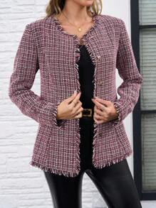 SHEIN Clasi Women Boucle Short Jacket, Elegant Commuter Fashion Street Style - Multicolor - View 4