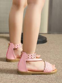 Sandal Datar Ujung Terbuka untuk Anak Perempuan, Sandal Musim Panas Anak Warna Pink - Berwarna merah muda - View 4