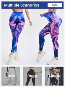 Leggings sin costuras de tiro alto con estampado de pulpo para mujer - Multicolor - Ver 3