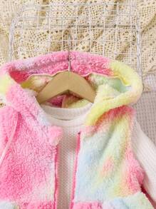 SHEIN 3pcs Set: Young Girls Fashionable Cropped Hooded Jacket, Ribbed Elastic Knitted T-Shirt, Plush Star Embroidery Fuzzy Backpack. Suitable For Birthday Gift, New Year's Gift, Christmas, Party, Daily Wear, Summer, Autumn, Spring - Multicolor - View 7