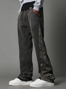 SUMWON Loose Flare Fit Jean With Camouflage Printed Panel