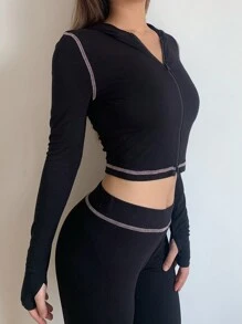 SHEIN BASICS 2 Pieces Set Casual Solid Color Knit Round Neck Long Sleeve Fitted T-Shirt & High Waisted Skinny Pants For Women