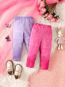 2pcs/Set Baby Girls Fashion Butterfly Print Denim Effect Long Pants Casual Leggings, Warm Winter Outfit