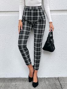 EMERY ROSE 女士高腰格纹紧身休闲裤