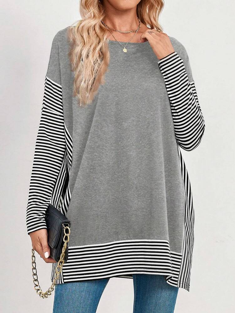 Women's Round Neck Stripe Print Casual Versatile Long Sleeve T-Shirt