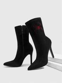 CUCCOO SZL 女士尖头细高跟踝靴，性感黑色派对/节日中筒靴，带水钻 - 黑色 - 查看 3