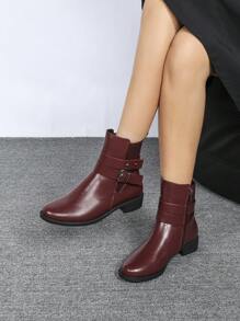 CUCCOO BIZCHIC 女士时尚百搭踝靴，酒红色短靴，粗跟，圆头，松紧后跟，装饰扣，拉链，适合秋冬季新年假期 - 酒紅色 - 查看 12