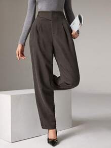 Heiryn 女式休闲高腰褶皱紧身裤 - 軍綠色 - 查看 2