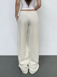 SHEIN BASICS Women's Casual Solid Color Woven Low Waist Straight Pants, Cozy Chic, Daily Commute, Warm Comfort, Thermal Treats - Apricot - View 2