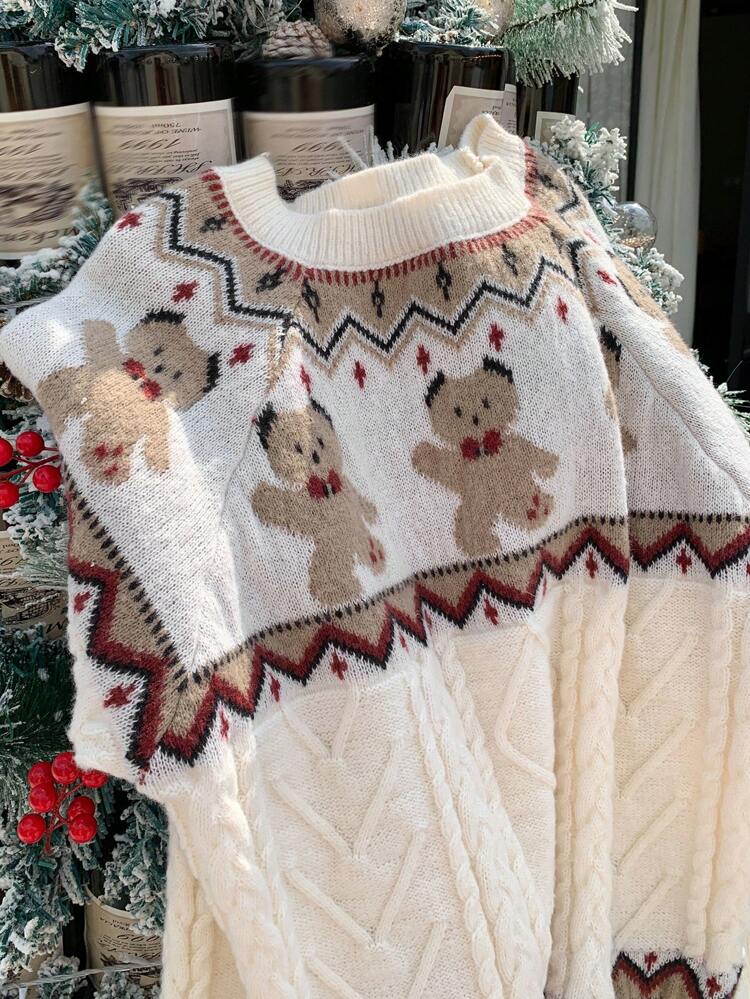 Women's Casual Loose Cartoon Pattern Knit Sweater,Fall Women Clothes Christmas,New Year