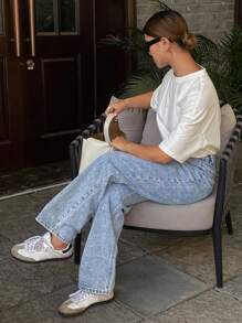 DAZY Quần Jeans Ống Thẳng Túi Đơn Giản Cho Nữ - Rửa nhẹ - Xem 2