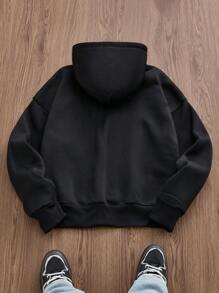 Manfinity VCAY Men's Knit Casual Daily Loose Fit Hoodie, Young Style, Long Sleeve Black Graphic Hoodie, For Friends, Husband, Boyfriend Gifts