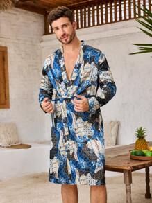 Manfinity ChillVibe 1 件男士全印花系带浴袍 - 彩色 - 查看 5