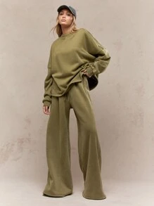 MISSGUIDED Oversized French Terry Cotton Blend Sweatshirt With Ribbed Trim Athletic Loungewear Cozy Workout Winter Fall Casual Streetwear Athleisure Christmas