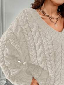 Celure 大码纯色 V 领长袖简约套头毛衣，休闲日常穿着，适合冬季 - 杏色 - 查看 5