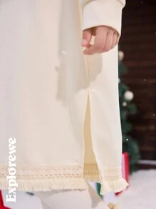 1 pezzo Abito lungo con cappuccio e maniche lunghe, con motivo natalizio e orlo con nappe, adatto per uso all''aperto o in vacanza - Albicocca - Visualizzare 5