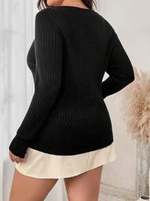 Calvaya Plus Size Solid Color Slim Fit Casual Sweater (Spring & Autumn) Knit Pullover Fall Winter Outfit