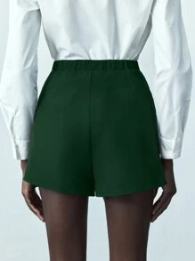 Maija Women's Green Rhinestone Decor Chic Urban Design Summer Fashionable Commuter Business Casual Shorts,Summer Clothes Women - Dark Green - View 2