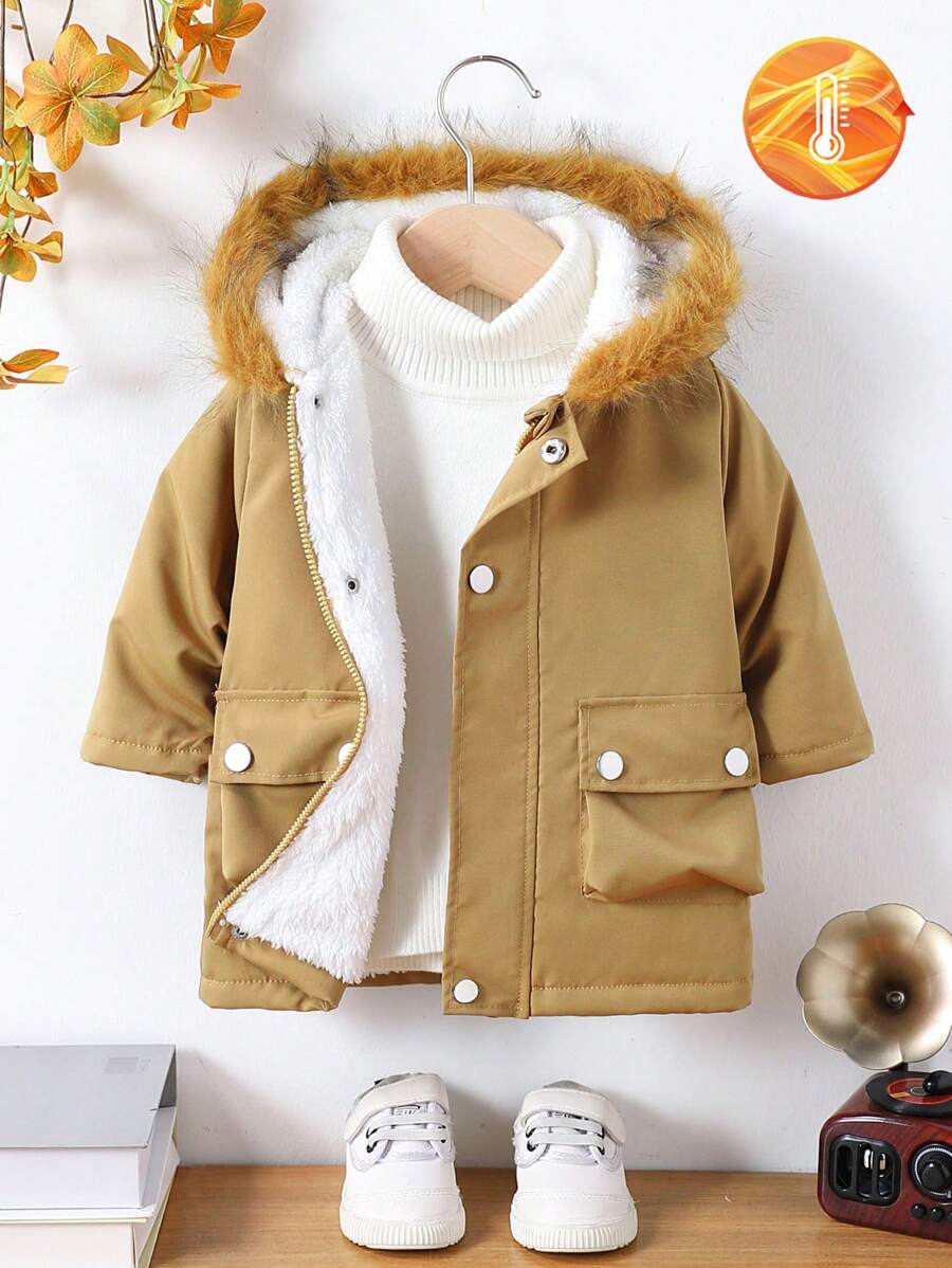 1 Stück Baby Jungen Reißverschluss Kapuzenjacke in Unifarbe, eine warme und bequeme Außenbekleidung, die für Säuglinge in Herbst, Frühling und Winter geeignet ist.