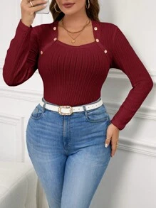 SHEIN Clasi Women Plus Size Ribbed Thermal T-Shirt, For Inner Or Outerwear, Winter