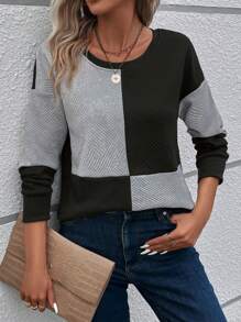 EMERY ROSE Felpa girocollo casual da donna in blocchi di colore, adatta per l'autunno/inverno