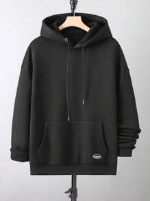 Manfinity Homme Áo hoodie nam trơn màu có túi, lót nhiệt, dài tay - màu đen - Xem 6