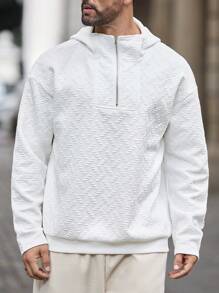 Manfinity Homme Men's Solid Color Long Sleeve Half Zip Up Loose Casual Hoodie Sweatshirt, For Autumn/Winter - White - View 6