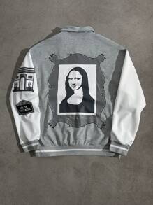 Manfinity EMRG Chaqueta casual de manga larga con botones y estampado gráfico de contraste