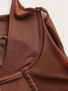 Sweetina 白色紧身胸衣钩眼前网眼插入吊带背心 - 棕色 - 查看 5