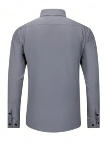 Manfinity Mode 男士骑士印花长袖单排扣休闲通勤衬衫，秋季 - 灰色 - 查看 2