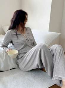 DAZY 1 Set de Ropa de Dormir de Punto Suave con Borde de Encaje