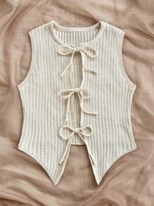 Soleia 1pc Women's Resort Knit Sleeveless Vest With Front Tie Bow, Fitted