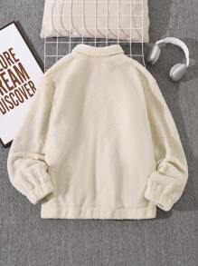 Manfinity RelaxMax 1 件男士休闲拉链羊毛夹克，秋季日常穿着 - 米色 - 查看 6