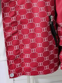 SHEIN Tween Boy Casual Geometric Letter Print Hooded Jacket, Autumn