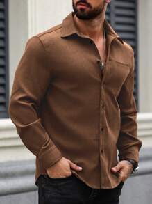 Manfinity Homme Camisa De Manga Larga De Color Sólido Para Hombre