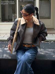 Muchica 1 chiếc áo khoác mùa đông dài tay lót nhiệt có khóa kéo màu nâu cà phê dành cho nữ - Cà phê nâu - Xem 6