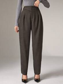 Heiryn 女式休闲高腰褶皱紧身裤 - 軍綠色 - 查看 3