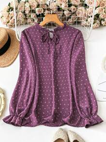 大码休闲瑞士波尔卡圆点优雅衬衫，秋季