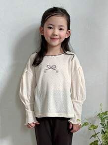 DAZY Young Girls Printed Crew Neck Knit T-Shirt, Young Girl Fall Clothes - Apricot - View 6