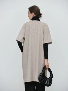 SHEIN LUNE Áo khoác cardigan nữ ve be tay 3/4 bỏ túi chính hãng - Lạc đà - Xem 2