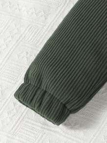 SHEIN Young Girls Fluffy Panel Front Button Casual Jacket With Pockets, Long Sleeve - Army Green - View 7