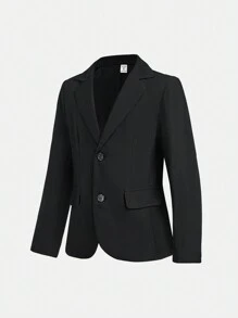 SHEIN Bộ 3 áo khoác blazer phong cách quý ông, quần và cà vạt cho bé trai tuổi mới lớn - Bộ đồ, Quà tặng dự tiệc, Trang phục trở lại trường, Thu/Đông - màu đen - Xem 5