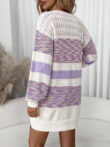 SHEIN LUNE 拼色圆领落肩毛衣连衣裙，休闲日常装，秋冬 - 彩色 - 查看 2