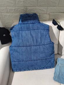 SHEIN Teen Girls Winter Cold Weather Clothes Y2k Stonewashed Zip Up Front Thermal Lined Vest Padded Denim Thick Coat - Medium Wash - View 2