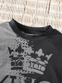 Ensemble 2 pièces décontracté d'automne pour bébé garçon, Sweat-shirt-shirt à manches longues avec motif couronne dégradé KING et pantalon de jogging. Streetwear sportif - Noir - Voir 3