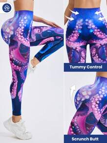 Leggings sin costuras de tiro alto con estampado de pulpo para mujer - Multicolor - Ver 7