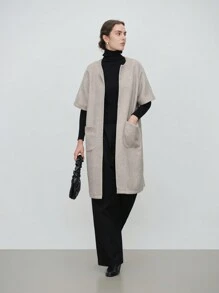 SHEIN LUNE Áo khoác cardigan nữ ve be tay 3/4 bỏ túi chính hãng - Lạc đà - Xem 3