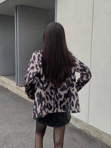 INAWLY Women's Autumn Winter Leopard Print Lapel Neck Long Sleeve Single-Breasted Casual Jacket