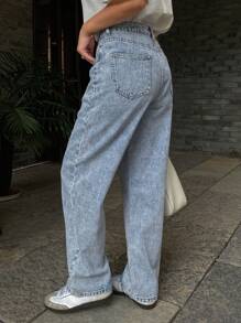 DAZY Quần Jeans Ống Thẳng Túi Đơn Giản Cho Nữ - Rửa nhẹ - Xem 4