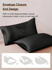 Bộ ga trải giường 2/3 món 1 ga trải giường phẳng bằng vải satin + 1/2 vỏ gối bằng vải satin, mềm mại, thoáng khí, không nhăn, ngủ ngon hơn, phong cách khách sạn sang trọng, quà tặng cho bạn bè bố mẹ, túi sâu 14 inch/35 cm có thể giặt bằng máy, phù hợp với mọi kích thước giường - giường đôi, giường lớn, giường cỡ King, giường cỡ Queen - màu đen - Xem 7